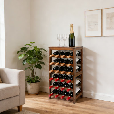 6-Tier Bamboo Wine Rack Freestanding Floor Storage, Holds 24 Bottles With Tilted Display Shelves And Table Top, Easy Assembly For Kitchen Dining Room Or Bar