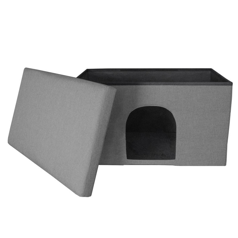 Pet House Footstool Ottoman, 15" H x 25.5" W x 15" D, Stormy Gray