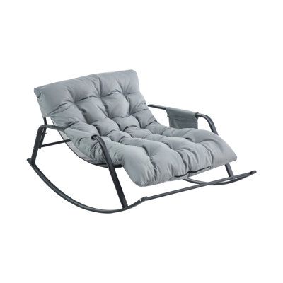 Grey Gliding Rocking Chair With Roomy Seat And Stain- Spun For Outdoor Use Glider Generous Water- Fabric Garden Relaxation