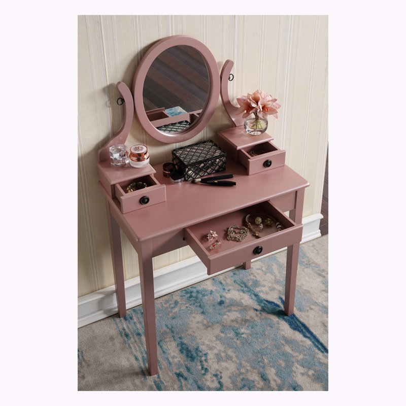 Landisburg Wood Moniya Makeup Vanity Table And Stool Set