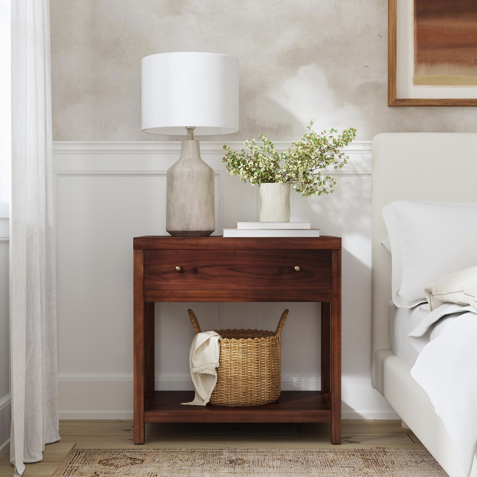 Celine 30" 1-Drawer Acacia Nightstand, Walnut