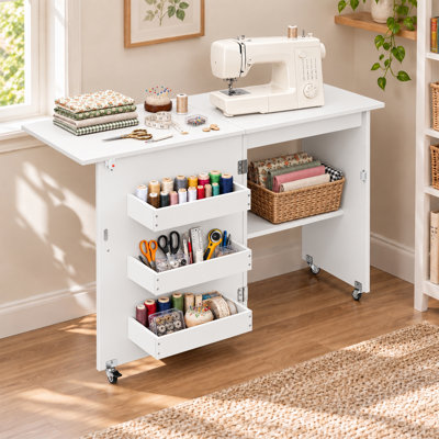 Table de couture pliante avec tablettes de rangement, armoire de couture avec élévateur pour petits espaces