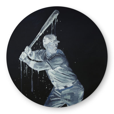 Baseball Player Blue Modern Round Outdoor Area Rug | Home Decor