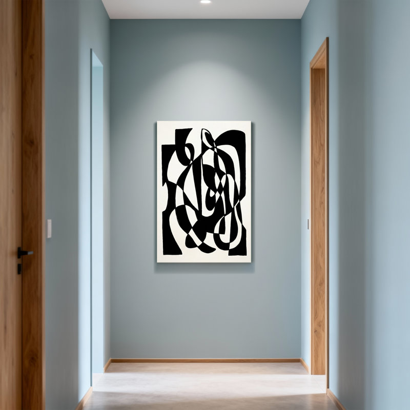 Abstrait abstrait noir et blanc, H 18 po x l 12 po