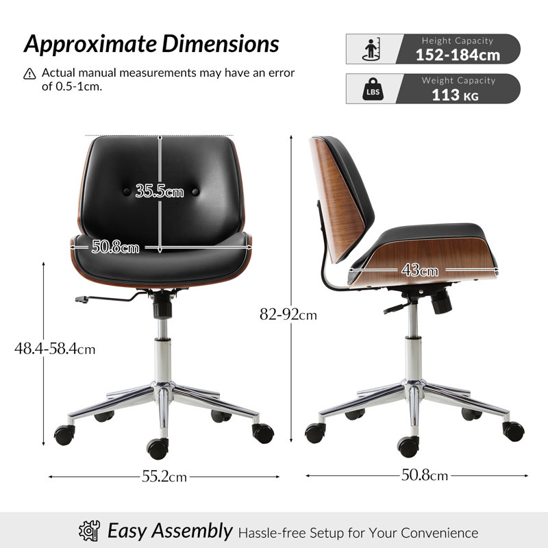 Oswina Faux Leather Upholstered Office Chair with Wood Frame, Black
