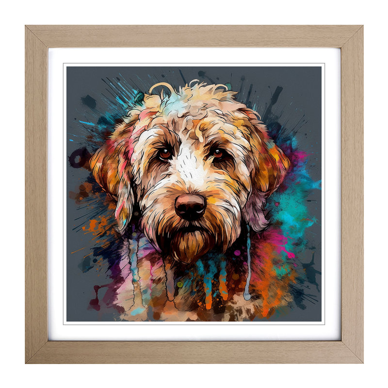 Labradoodle Graphic Art - Single Picture Frame Print on Wood, Oak