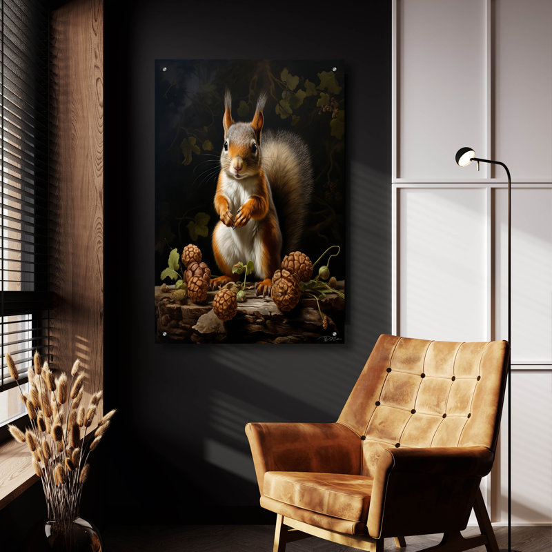  «Grey Squirrel With Berries» par Momart, art mural en verre acrylique, 24 po x 36 po, H 36 po x l 24 po