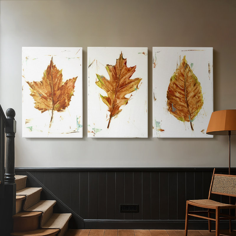 «Autumn Leaf Study I» - Toile tendue avec châssis sur mesure - 3 pièces, H 12 po x l 24 po