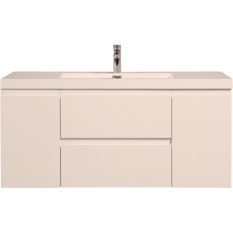 Meuble-lavabo mural 48 po avec lavabo, meuble-lavabo mural moderne avec lavabo en résine et tiroirs, Blanc