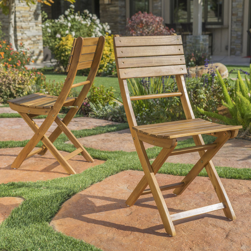 Chaise de salle à manger d'extérieur pliante en bois d'acacia (ensemble de 2), 2, Naturel