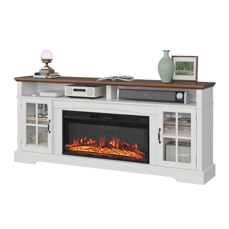 TV Stand for TVs up to 70"  With Glass Cabinet & RGB LED Lighted, 82" H x 146.8" W x 36" D, Black