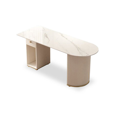White+Creamy-white Half-circle Sintered Stone+Manufactured Wood with 1 drawers desk