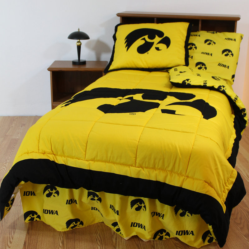 NCAA Sateen Comforter, Queen Comforter + 7 Additional Pieces, Iowa