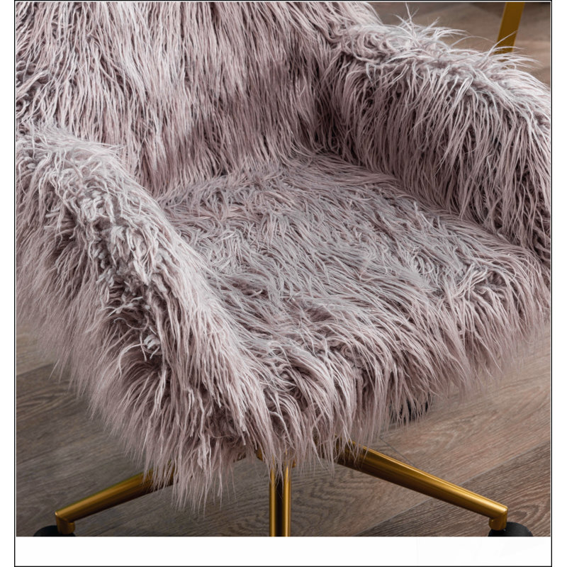 Chaise de bureau moderne en fausse fourrure, chaise moelleuse, Mauve, Doré