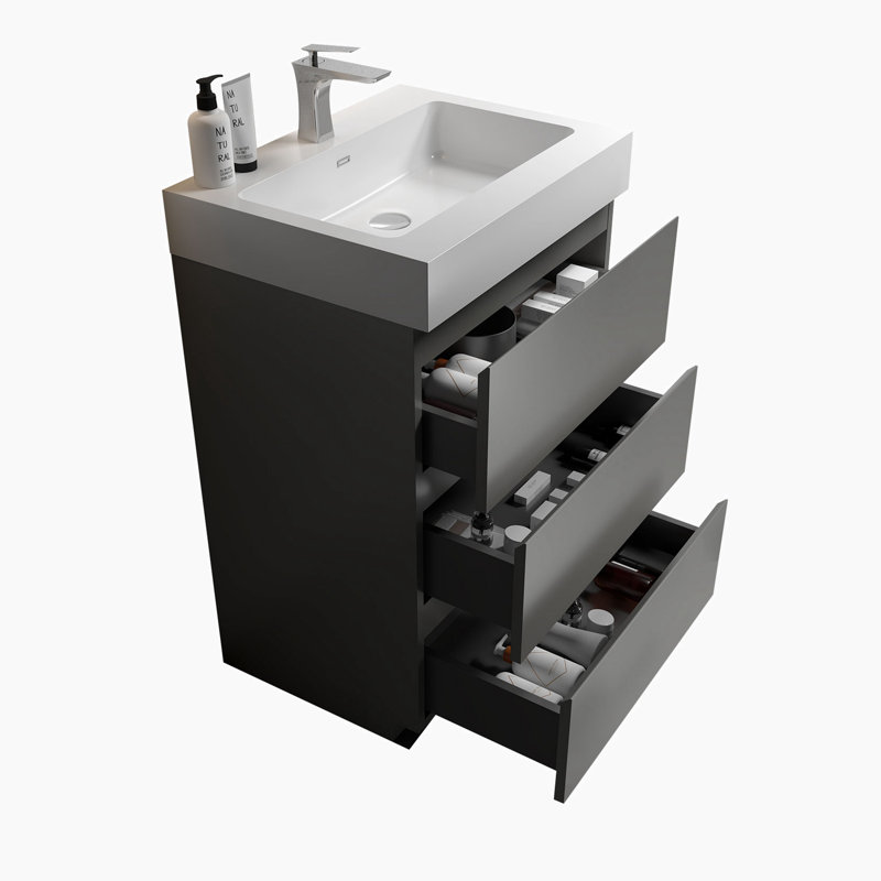 24'' Single Bathroom Vanity with Top, Gray, White