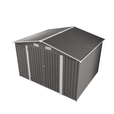 10 X 8 FT Outdoor Storage Shed, Large Metal Storage Shed, Lockable Door And Air Vent, Clear Window Garden Tool Shed For Bicycles, Tools, Lawnmowers, Backyards, Patios, Lawns - Gray
