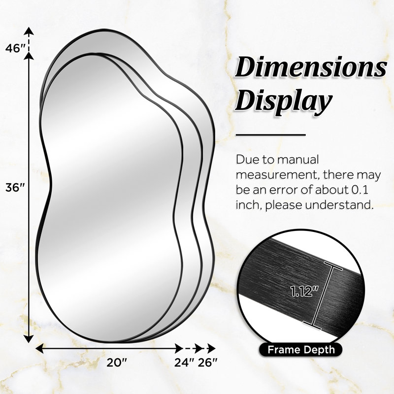 Miroir d'appoint 26 po x 46 po, Noir, 26 po x 46 po