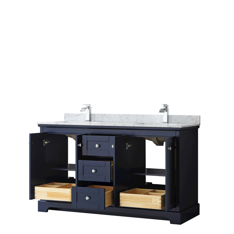 Ensemble de meuble-lavabo double 60 po Avery, Bleu très foncé, Chrome poli