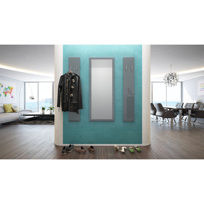 McCowan 3 pcs. Wardrobe set with mirror, Grey (Glossy)