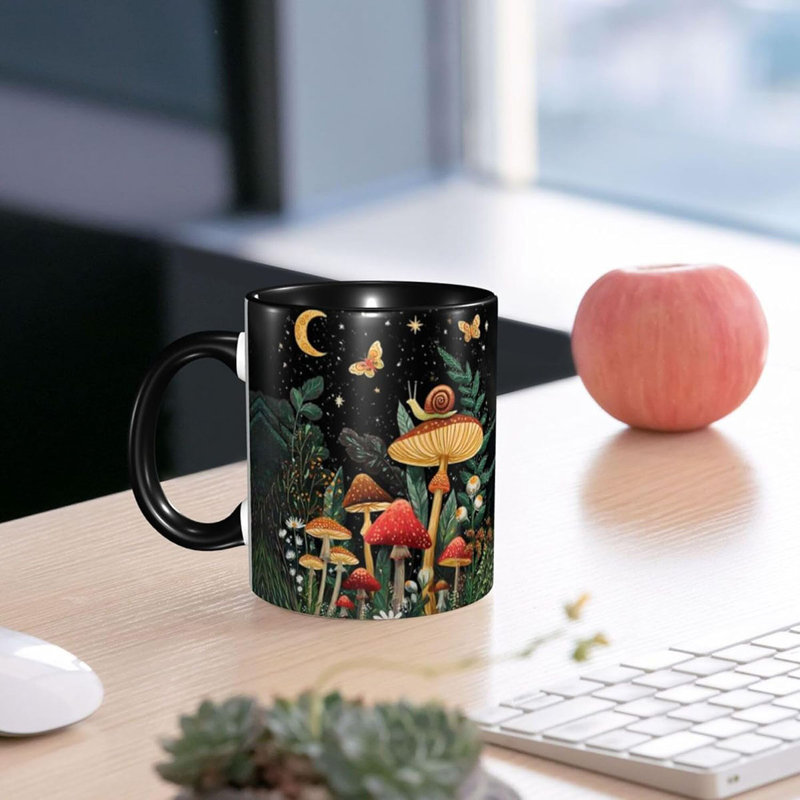 Mushroom Coffee Mug for Women Ceramic Tea Cup with Handle 11oz
