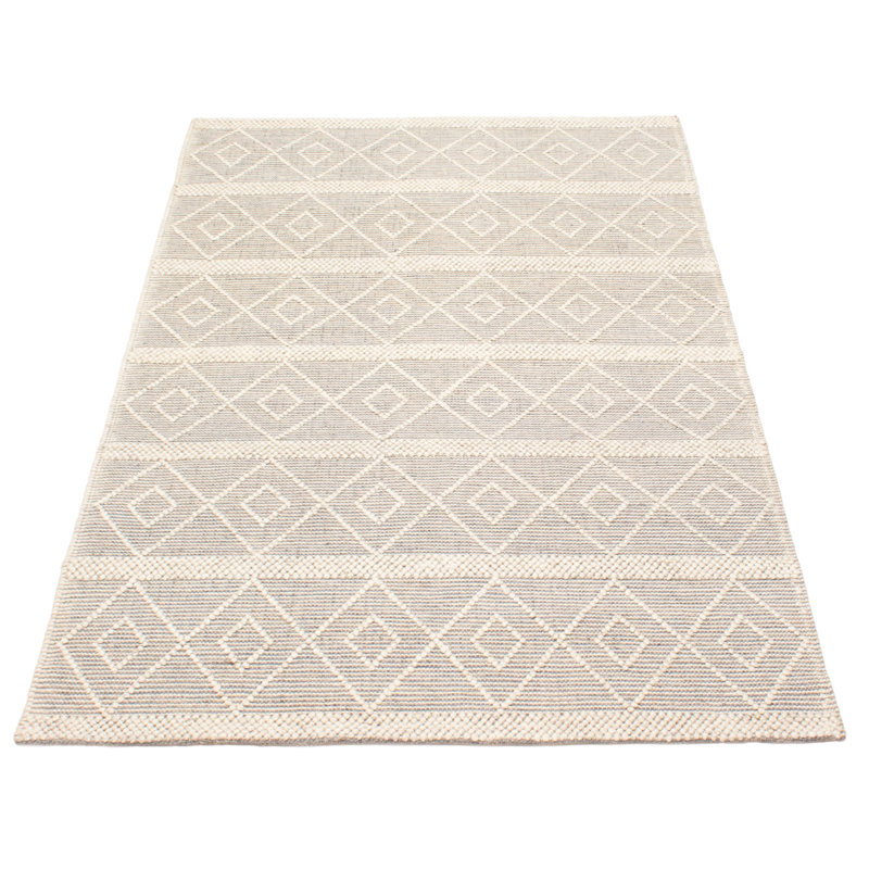 Tapis rectangulaire nouvel âge en laine Hajoon de conception unique 5 pi x 8 pi crème
