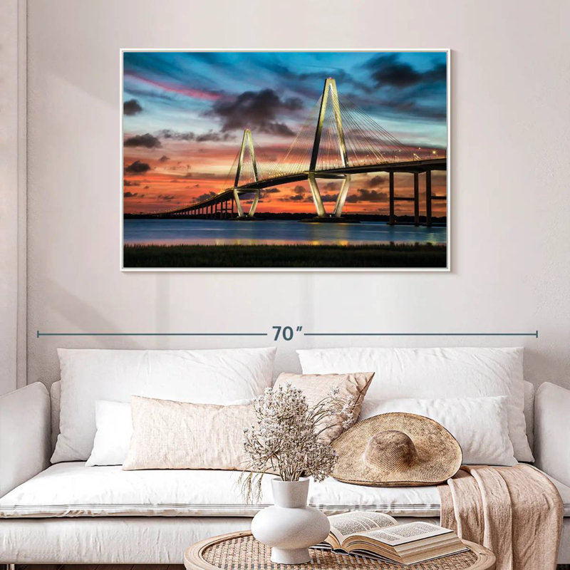 The Ravenel Bridge in Charleston, Floating Frame White, 46" X 31"