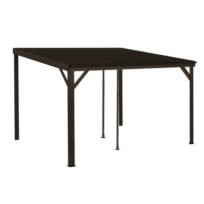 10X12Ft Lean To Gazebo With Sloping Galvanized Steel Roof,Brown