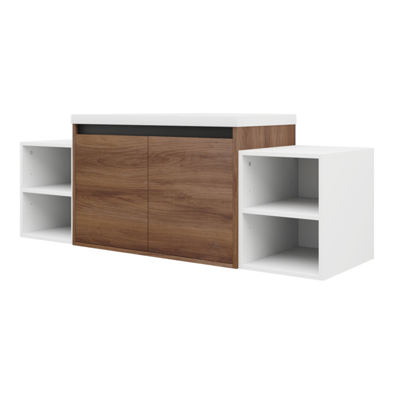 Meuble-lavabo mural 54 po avec lavabo de comptoir en résine et 2 tablettes de rangement, 2 portes à fermeture douce