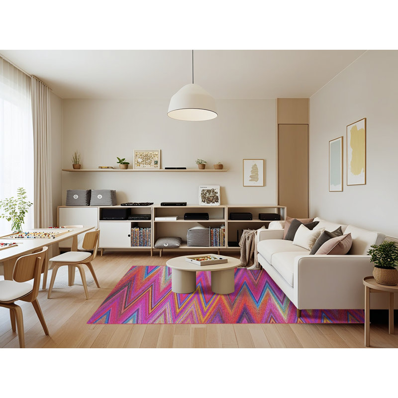 Tapis rose à chevrons Austell, Rectangle 7 pi x 9 pi