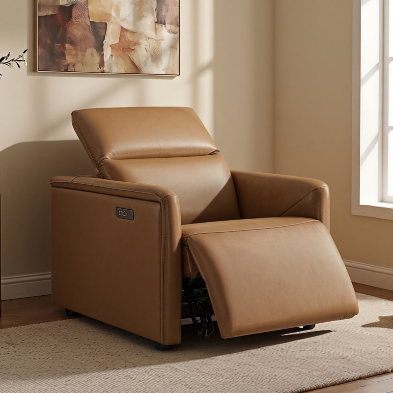 30.3'' Power Recliner with Zero Wall Design, Dual Motors and Power Headrest, Saddle Brown