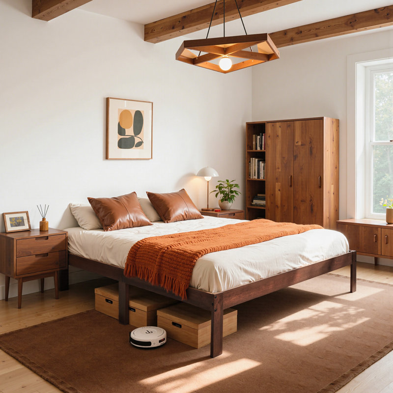 12 Inch Solid Wood Platform Bed Frame，Wooden Bed Frame with No Box Spring Needed, Brown, Full/Double