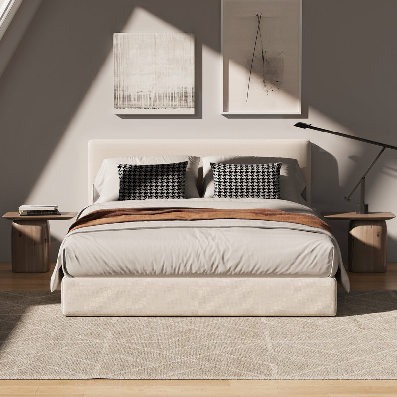 Upholstered Bed, Double (4'6), Beige
