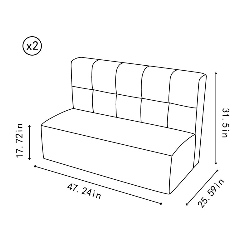 Ensemble de 2 bancs rembourrés en similicuir, H 31,5 po x l 47,24 po x P 25,59 po