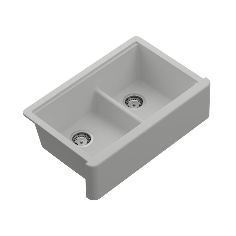 Évier de cuisine à double cuve à tablier frontal avec accessoires L 33 po x l 20 po Titan, Perle / Blanc