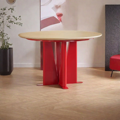 Solid wood dining table with red legs