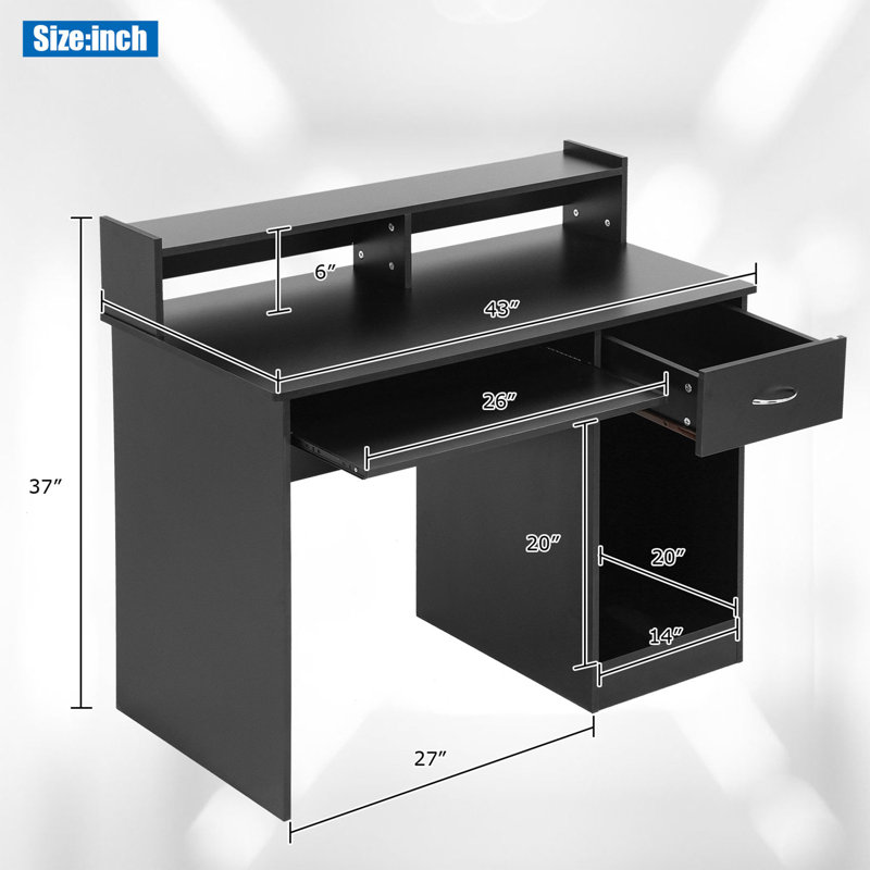 Bureau d'ordinateur avec plateau en bois et plateau pour clavier
