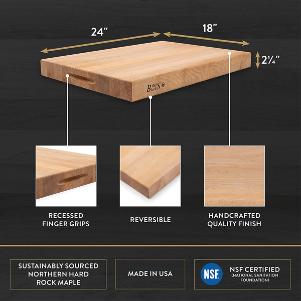 John Boos Maple Wood Cutting Board for Kitchen Prep 24 Inches x 18 Inches,  2.25 Inches Thick Reversible End Grain Rectangular Charcuterie Boos Block