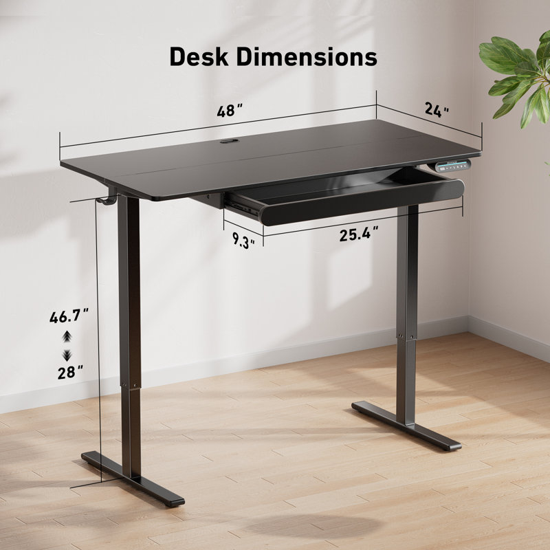 Bureau électrique à hauteur réglable avec tiroirs, réglable en hauteur, convenant aux espaces de la maison ou du bureau. Noir 120 cm x 60 cm (48 x 24 po)