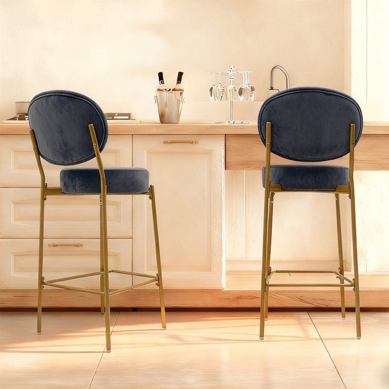 Ensemble de 2 tabourets de bar rembourrés en velours avec tabouret de comptoir rond avec dossier et repose-pieds pour îlot de cuisine (sans table)