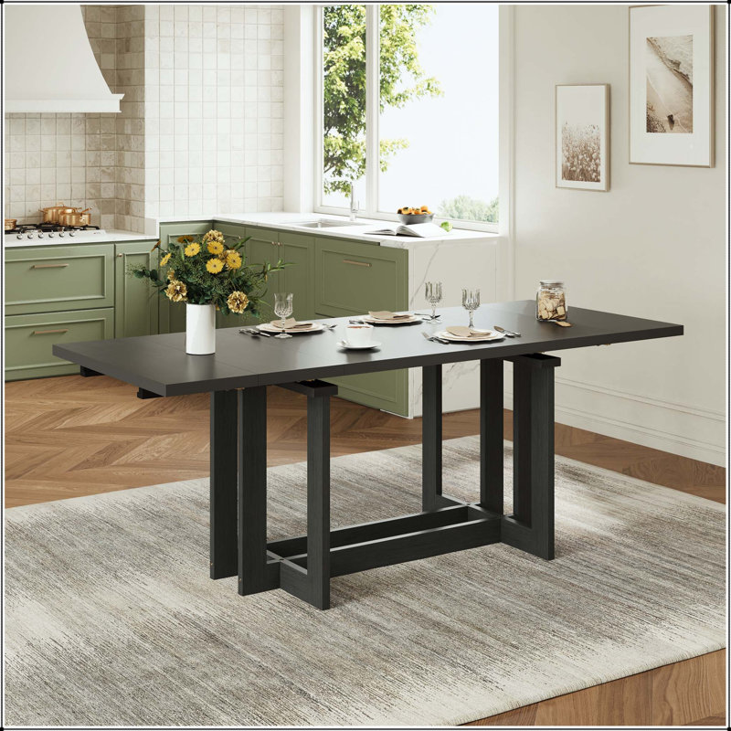 82" Extendable Trestle Dining Table with Two 12" Leaves