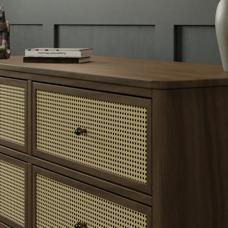 Marin with Cane 6 Drawer Dresser, Natural Walnut/ Blonde Cane