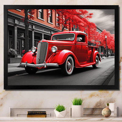 Red Pickup Truck Road Legends III - Transportation Canvas Art Print