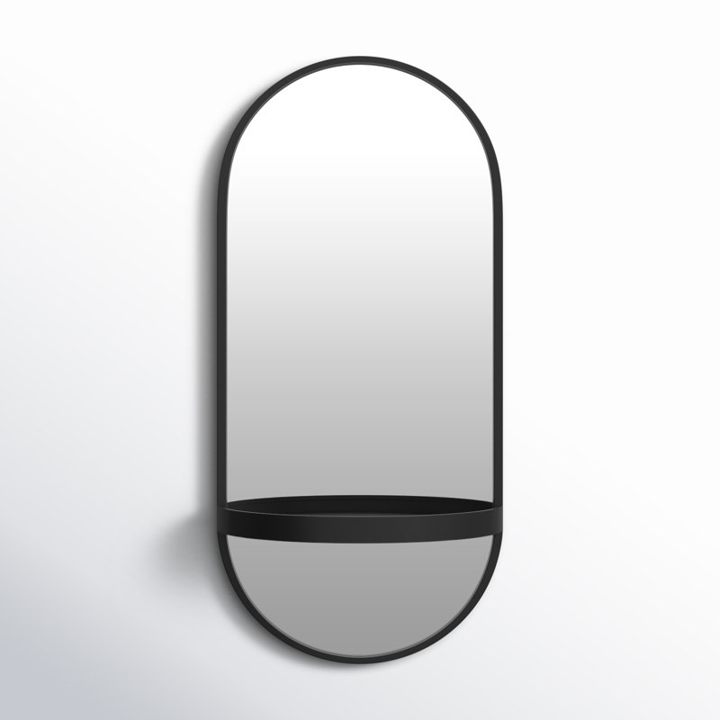 Miroir plat en métal avec tablettes Lumi, H 24,25 po x l 11 po, Noir