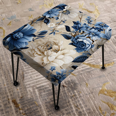 Cobalt Blue Floral Bouquets Victorian Pattern - Floral Rectangle Ottoman