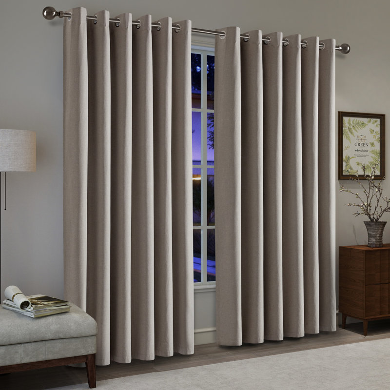 Linen Blend Blackout Curtain Panel Pair, 168cm Width x 183cm Drop, Beige