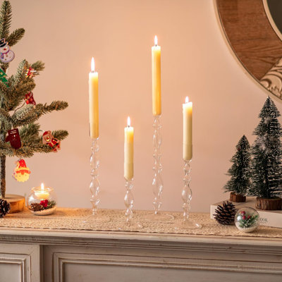 Modern Glass Candle Holder Set Of 4 - Tall Tapered Candlestick Holders For Dining Table Centerpiece, Christmas Party, And Home Decor