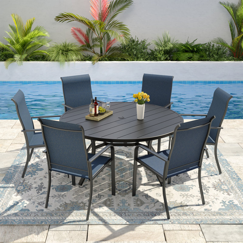 Ensemble de salle à manger de patio pour 6 personnes en métal 54 po, Bleu