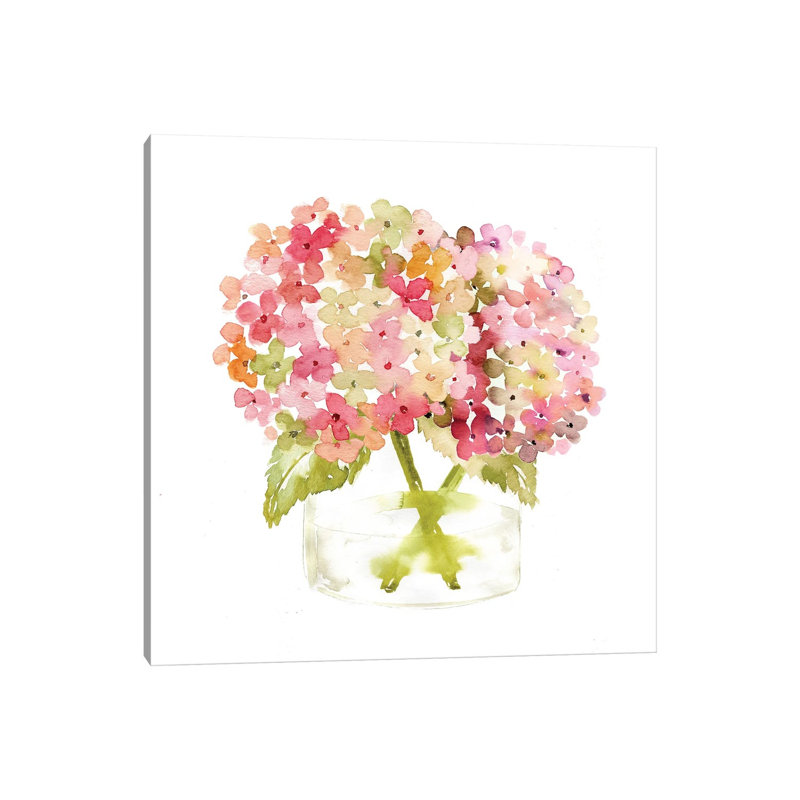 Hydrangea Pink Vase 1 Piece Wall Art on Canvas, 30.48 cm H x 30.48 cm W, Wrapped Canvas