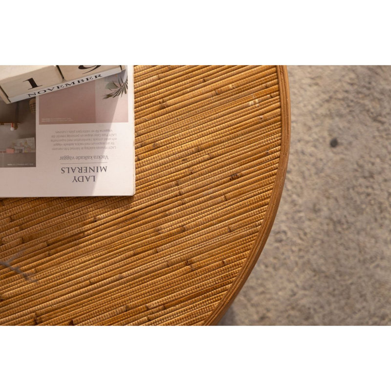 Table basse ronde de 31,5 po avec couvercle rabattable - corde de chanvre et rotin, de style rétro naturel, pour la salle à manger, la cuisine et le salon, naturel