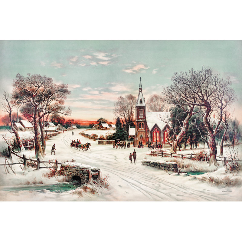 Yesteryear Christmas Church par Lettered & Lined, H 32 po x l 48 po x P 1,25 po